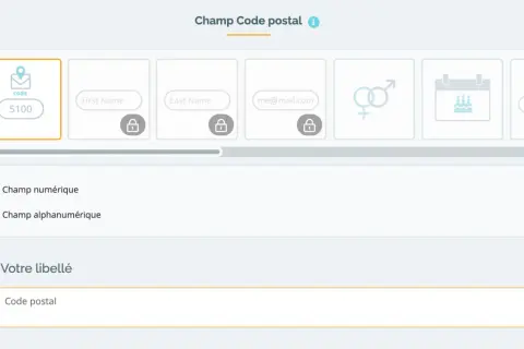 Configuration d'un champ de code postal avec une liste déroulante PHP. Choix entre champ numérique ou alphanumérique.