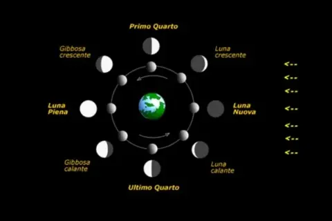 Le fasi lunari, dalla Luna Nuova alla Luna Piena, illustrano il ciclo e il suo significato simbolico.