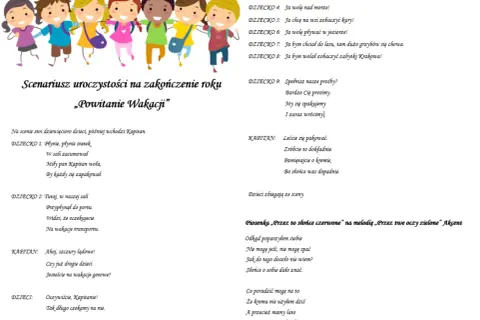 Scenariusz uroczystości na zakończenie roku „Powitanie Wakacji” z piosenką.