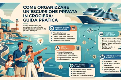 Guida pratica per organizzare un'escursione privata in crociera, con consigli su pianificazione, trasporti, costi e sicurezza. Utile per sapere come rintracciare una nave in navigazione.
