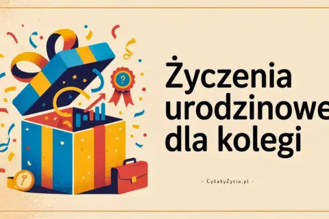 Otwarty prezent z konfetti, wykresami i dyplomem. Idealne wierszyki z życzeniami dla kolegi na urodziny.