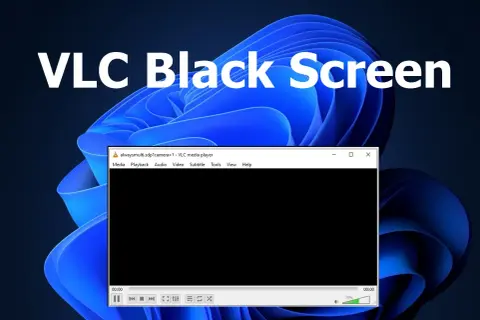 VLC media player window shows a black screen, indicating a potential playback issue. The title bar reads "VLC Black Screen.