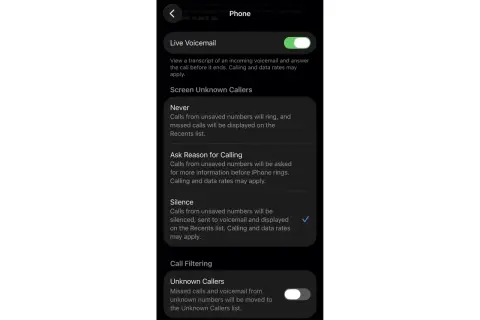 Configuración del teléfono para filtrar llamadas no deseadas y llamadas spam.
