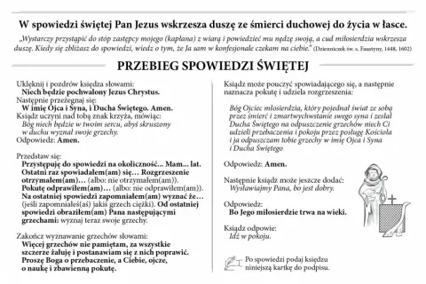 Kartka do spowiedzi z modlitwami i wskazówkami, jak przystąpić do sakramentu.