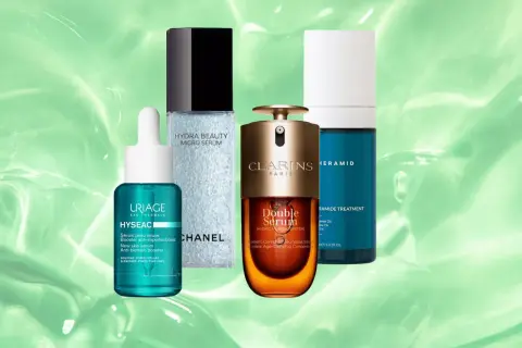 Vier Seren: Uriage Hyseac, Chanel Hydra Beauty, Clarins Double Serum und ein Ceramid-Treatment. Für die beste Wirkung muss man nach Serum Creme benutzen.