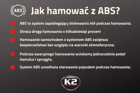 Jak hamować z ABS? System zapobiega blokowaniu kół, skraca drogę hamowania i zwiększa bezpieczeństwo. Podczas awaryjnego hamowania wciskaj pedał hamulca i sprzęgła.