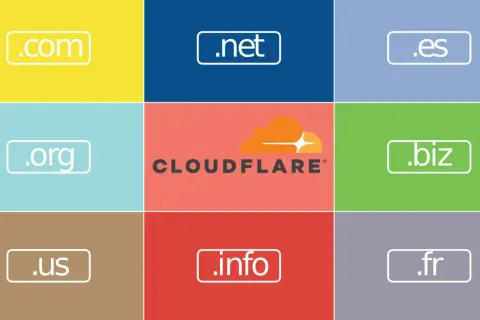 Dominios .com, .net, .org, .biz, .info, .us, .es, .fr. ¡Tu dominio gratis te espera con Cloudflare!
