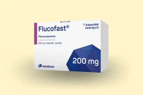 Opakowanie leku Flucofast 200 mg, zawierające 7 kapsułek twardych.