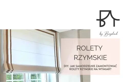 Montaż rolety rzymskiej na ramie okna. Elegancka roleta rzymska z brązowymi pasami, gotowa do zawieszenia.