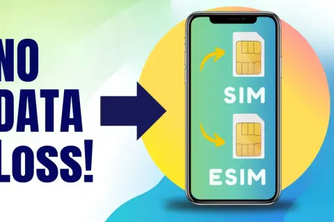 NO DATA LOSS!" indique la transition d'une carte SIM à une eSIM sur un smartphone.