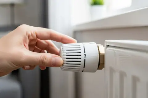 Mano che regola la manopola del termosifone. Scopri come funziona per ottimizzare il riscaldamento.