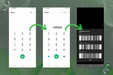 Wpisanie *#06# na klawiaturze telefonu wyświetla informacje o telefonie po IMEI, w tym numery IMEI i SN.