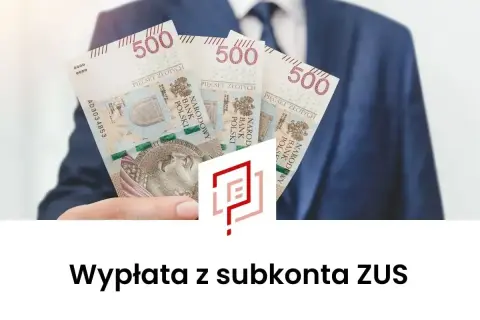 Dłoń w garniturze trzyma banknoty 500 zł. To symbol jednorazowej wypłaty z subkonta ZUS.