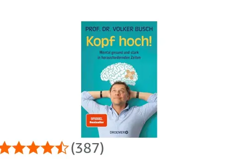 Mann mit Händen hinter dem Kopf, blickt nach oben. Buchcover "Kopf hoch!" von Prof. Dr. Volker Busch.