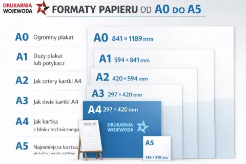 Porównanie rozmiarów zdjęć od A0 do A5. Wykres pokazuje formaty papieru i ich wymiary.