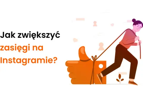 Kobieta ciągnie za sznurek gigantycznego kciuka w górę, symbolizując wysiłek współtwórcy Instagrama w zwiększaniu zasięgów.