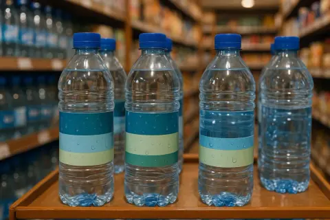 Bouteilles d'eau pure alignées, symboles d'une vie saine.