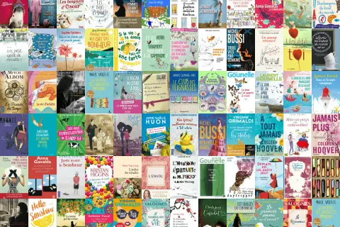Une mosaïque de couvertures de livres, offrant une évasion feel good. Des histoires pleines d'espoir, d'amour et de découvertes, parfaites pour un moment de détente.