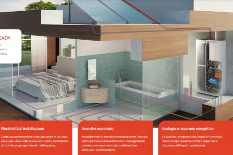 Sistema solare integrato per la casa, che sfrutta l'energia termica per riscaldare acqua e ambienti, garantendo comfort e risparmio.