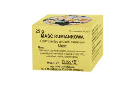 Maść rumiankowa Elissa 25g, z ekstraktem z rumianku. Idealna do pielęgnacji skóry, jak altabactin.