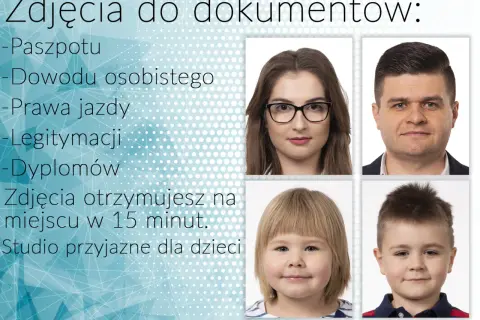 Zdjęcia do dowodu osobistego mogą być w okularach, jak na przykładzie kobiety. Dostępne też zdjęcia do paszportu, prawa jazdy, legitymacji, dyplomów.