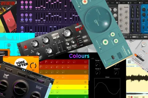 Kollektion von best free plugins für Musikproduktion, darunter Verzerrer, EQs, Synths und Effekte.
