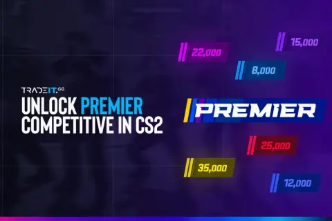Czy CS GO jest za darmo? Grafika pokazuje, że odblokowanie Premier Competitive w CS2 wymaga punktów, np. 22,000 lub 35,000.