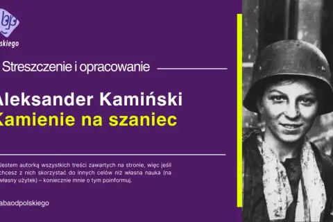 Czarno-białe zdjęcie młodej kobiety w hełmie wojskowym, obok tekst.