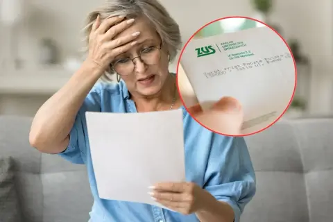 Zmartwiona kobieta trzyma pismo z ZUS. Czy 300 plus do jakiego wieku to dla niej problem?