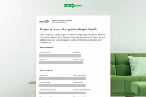 Aktywacja usługi GetinID w Nest Bank. Formularz do bezpiecznego potwierdzenia tożsamości online.