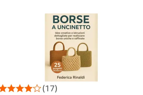 Copertina libro "Borse a Uncinetto" con tre modelli, idee creative e schemi per borse all'uncinetto invernali.