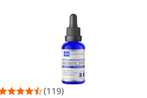 Sérum Skin Perfection avec Matrixyl 3000, promettant un délai d'âge et une peau lisse. Pas de danger Matrixyl 3000 ici, juste de la science.
