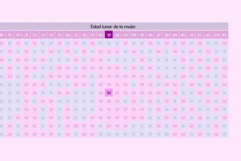 Tabla para saber el sexo del bebé cuando se sabe el sexo del bebé. M es Niña, H es Niño.
