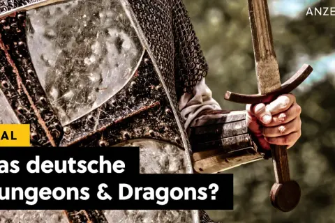 Ritter mit Schwert und Schild, bereit für den Kampf. Ein "schwarzes Auge" im Spiel?