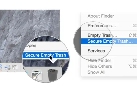 Jak znaleźć kosz w komputerze? Kliknij "Secure Empty Trash" w menu Finder, aby bezpiecznie usunąć pliki.