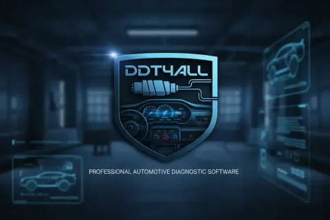 DDT4ALL-logotyp med bilinstrument och texten "PROFESSIONAL AUTOMOTIVE DIAGNOSTIC SOFTWARE". Perfekt för att skapa ett serviceprotokoll bil mall.
