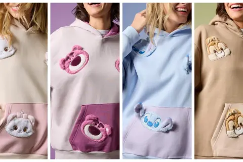 Cztery bluzy z postaciami z bajek Disneya: kotek, miś, Stich i Chip.