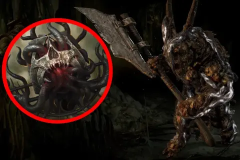 Potwór z toporem, z czaszką i mackami w okręgu. Czy to **diablo 4 najlepsza klasa**?
