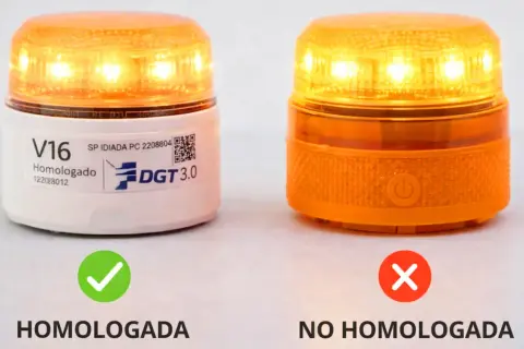 Dos balizas V16, una homologada con sello DGT y otra no. Elige las mejores balizas V16 seguras.