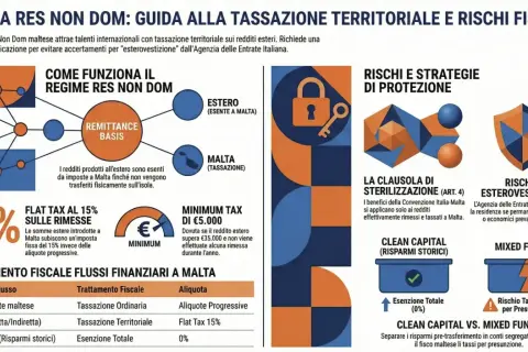 Guida al regime Res Non Dom maltese: tassazione territoriale, flat tax 15% sulle rimesse e rischio esterovestizione. La **malta reoplastica** è un concetto chiave per la pianificazione fiscale.