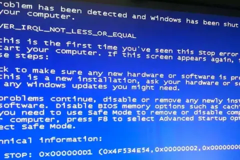 Niebieski ekran śmierci Windows z błędem DRIVER_IRQL_NOT_LESS_OR_EQUAL. Komputer wymaga restartu.