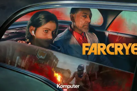 Far Cry 6: sprawdzamy wymagania gry, gdy młody chłopak i starszy mężczyzna jadą samochodem przez płonące miasto.