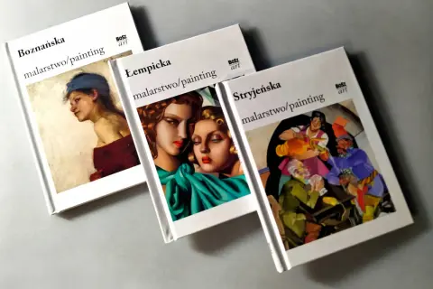 Książki o wybitnych polskie malarki 20 wieku: Boznańska, Łempicka i Stryjeńska. Ich dzieła zdobią okładki.