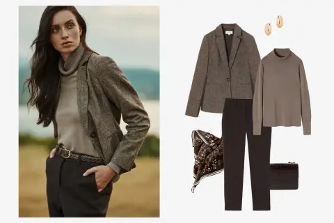 Elegancka stylizacja: jak nosić golf damski z marynarką, spodniami i akcesoriami.