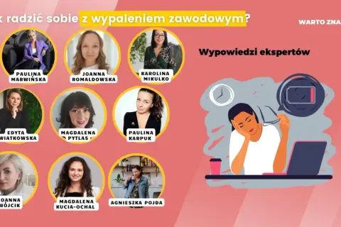 Ekspertki omawiają, jak radzić sobie z wypaleniem zawodowym. Ilustracja przedstawia zmęczoną osobę przy biurku z rozładowaną baterią.