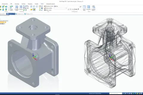 Model 3D korpusu w programie CAD, widok pełny i siatkowy. Plik dwg.