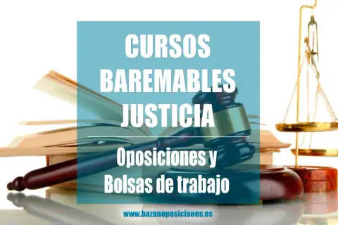 Cursos baremables justicia, oposiciones y bolsas de trabajo. Universidad Antonio Nebrija. Martillo de juez, balanza y libros.