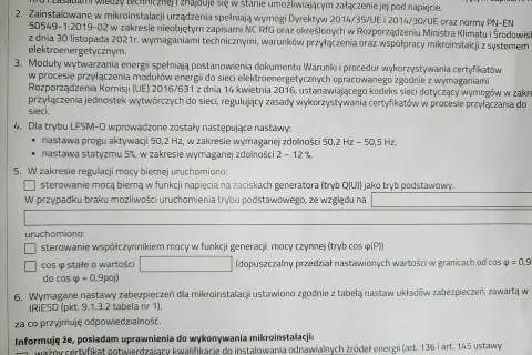 Dokumentacja techniczna mikroinstalacji, w tym nastawy zabezpieczeń i regulacji mocy, niezbędna do złożenia wniosku o zwiększenie mocy przyłączeniowej Tauron.