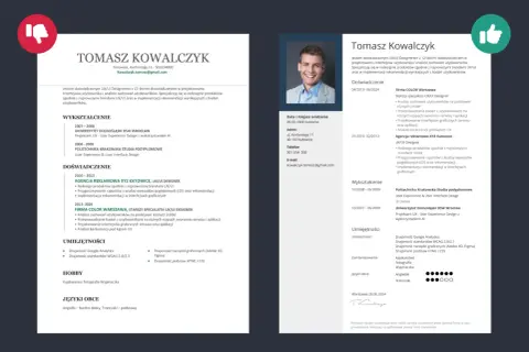 CV Tomasza Kowalczyka, doświadczonego UX/UI Designera. Warto napisać w mailu z CV o jego 12-letnim doświadczeniu i umiejętnościach.