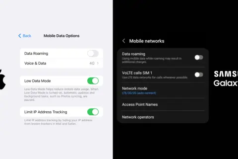 Ustawienia telefonu iPhone i Samsung Galaxy pokazują opcje roamingu danych. Dowiedz się, roaming danych co to i jak go włączyć/wyłączyć.